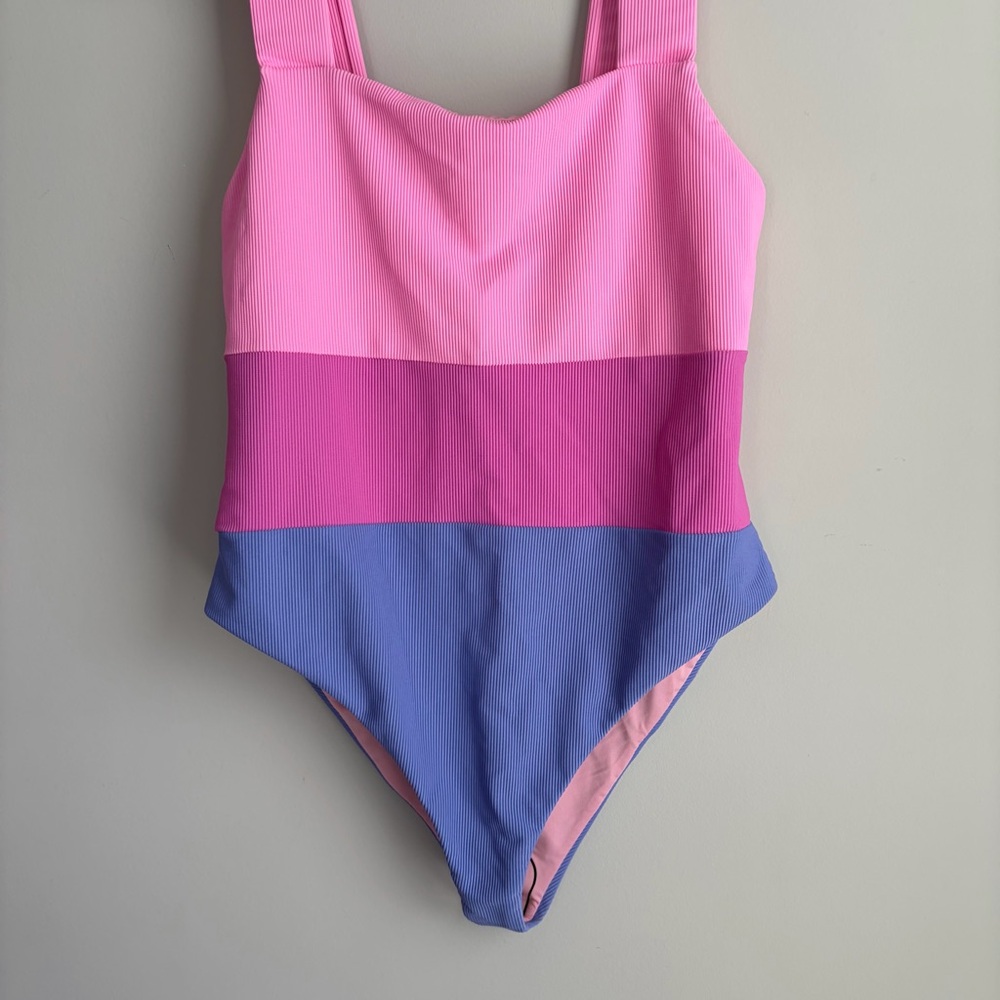 Beach Riot Amy Ribbed One Piece Swimsuit Periwinkle Colorblock - Picture 2 of 6